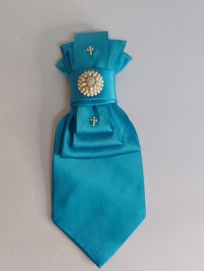 Puritan Teal Satin Hair Bow with Pearl Cluster